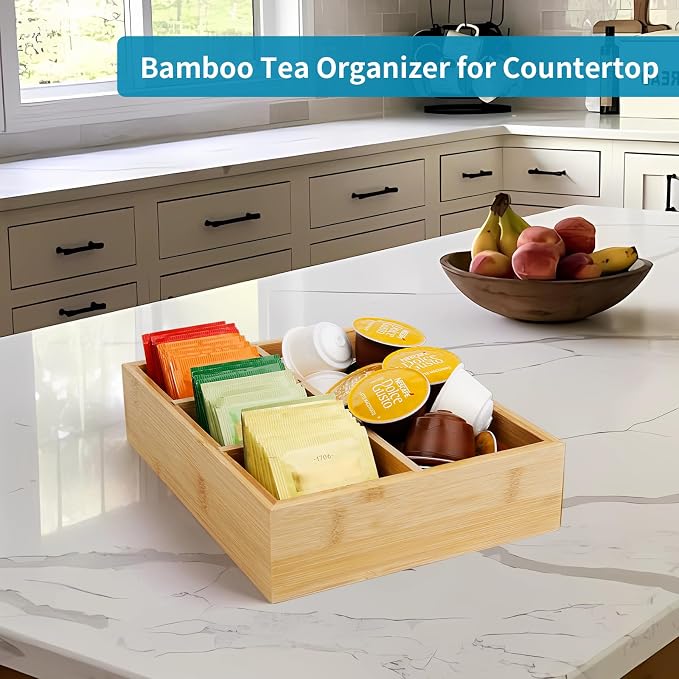 Tea Bag/Sugar Packet Holder, Coffee Station Condiment Organizer, Bamboo Tea - Image 6
