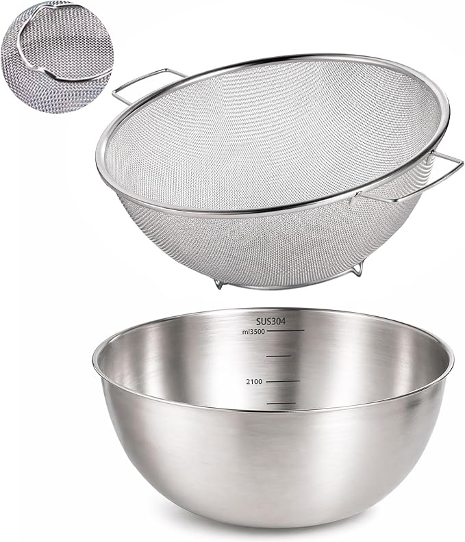 304 Stainless Steel Kitchen Colander Set, 3.5QT Colander by JULIPRO