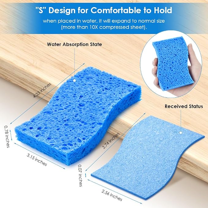 8PCS Dish Sponges Kitchen, Premium Blue Dish Washing Kitchen Sponge, Compressed - Image 3