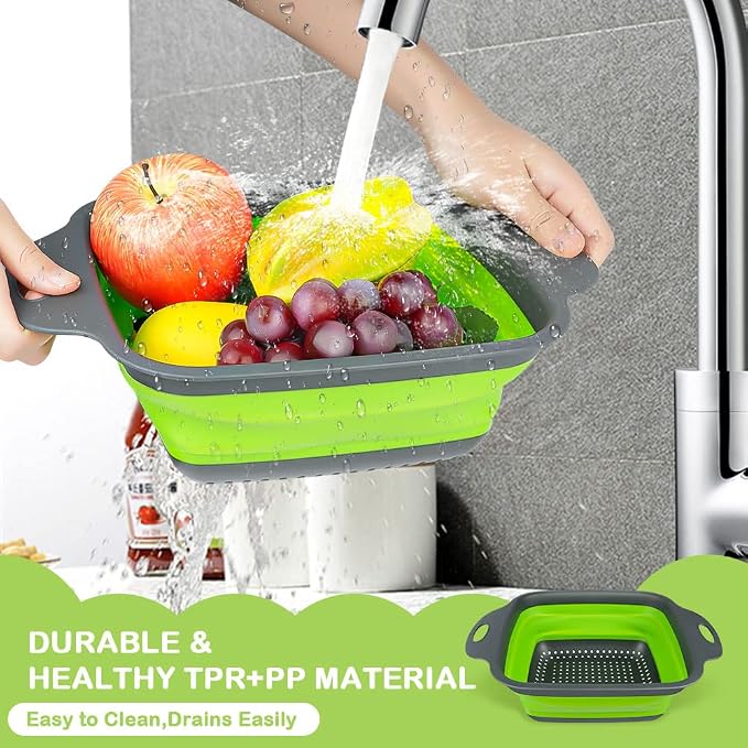 AUAUY 2 PCS Collapsible Colander Set, Square Silicone Folding Colander - Image 5