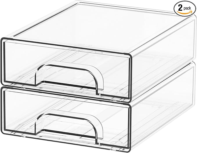 Yieach 2.2'' Tall Small Clear Stackable Storage Drawers, 2 Pack Stacking by Yieach