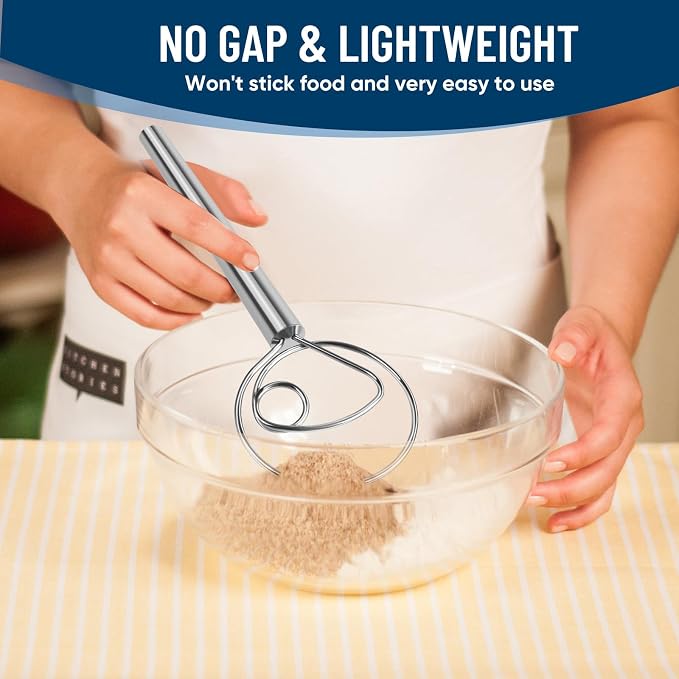 Danish Dough Whisk Stainless Steel Wooden Handle - Image 5