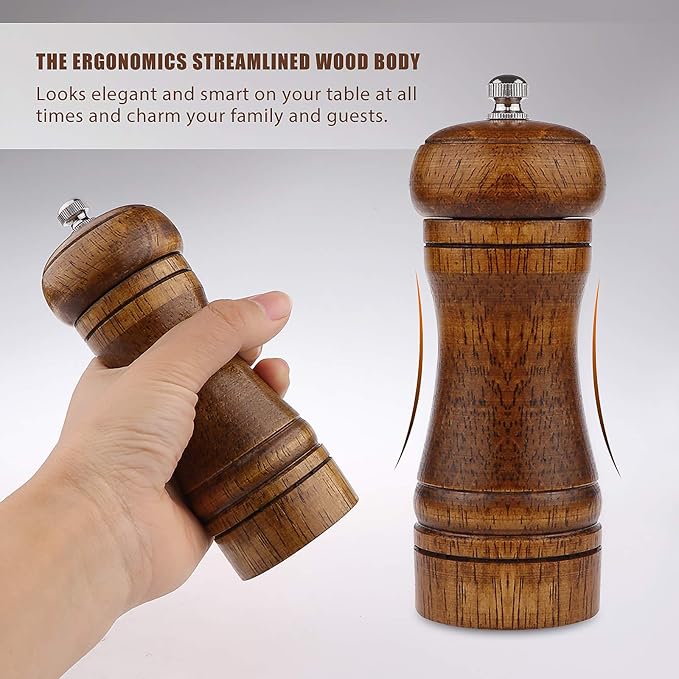 Pepper Grinder - 8 inch Pepper Mill Oak Wooden Pepper Mill Grinder Refillable - Image 8