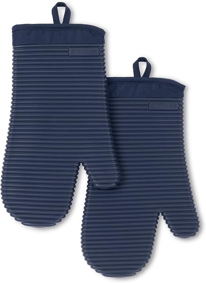 KITCHENAID Ribbed Soft Silicone Oven Mitt 2-Pack Set, Ink Blue by KitchenAid