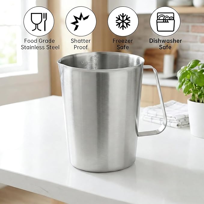 KSENDALO 64Oz/8Cup Stainless Steel Pitcher, 2 Liter Metal Container - Image 5