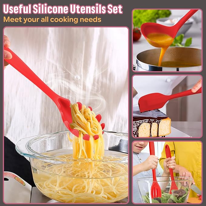 Silicone Cooking Utensils Set, E-far 7-Piece Red Heat Resistant Kitchen - Image 6