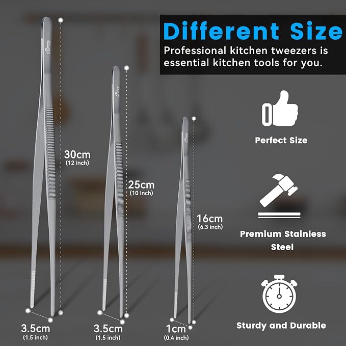 HOTEC Kitchen Tweezers Tongs Stainless Steel Professional Chef Tweezers - Image 3