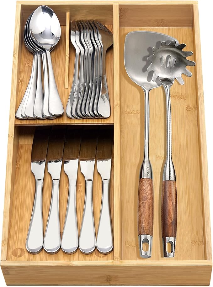 guiogc Bamboo silverware tray organizer, Utensil Holder and Cutlery Tray - Image 5