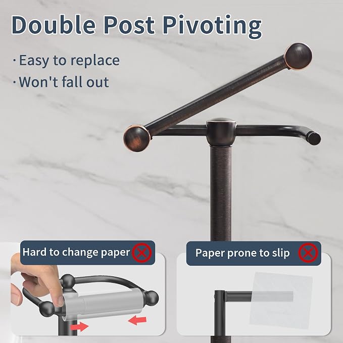 RARXTR Toilet Paper Holder Stand, Post Pivoting Design Free Standing Toilet - Image 3