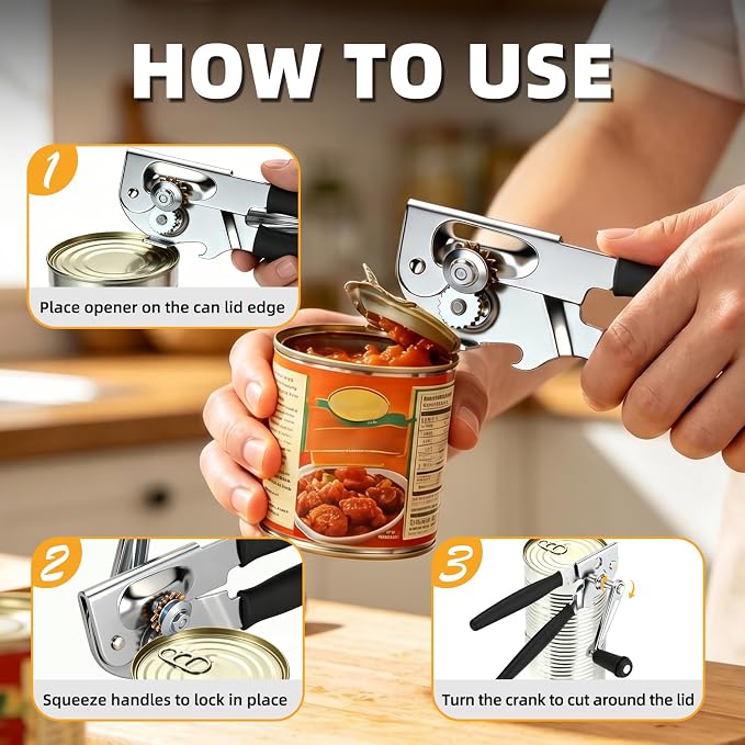 Manual Can Opener, Easy-Grip Hand Crank Can Opener - Image 4
