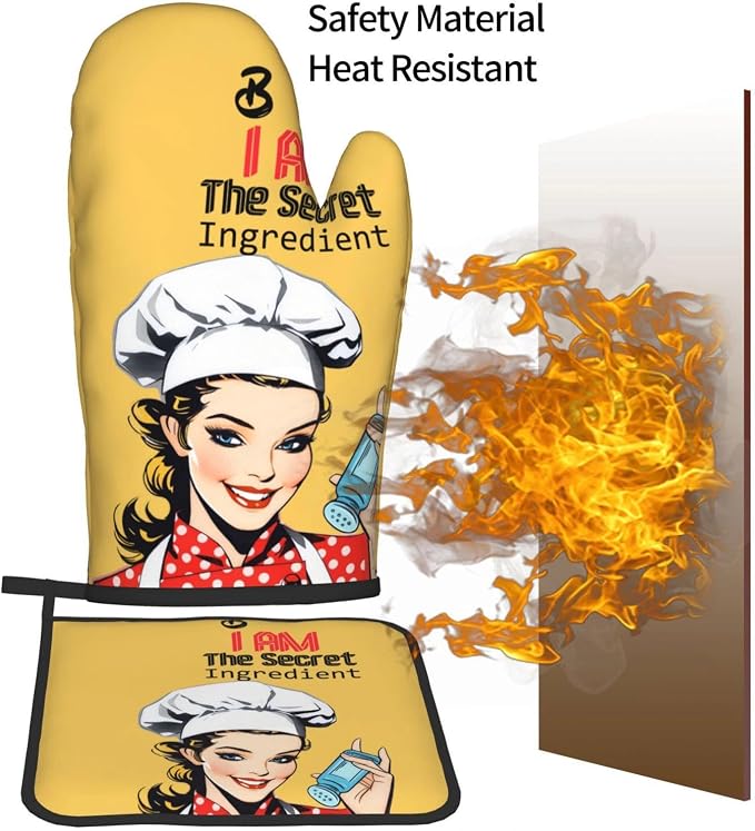 Cute Yellow Retro Chef Humorous Oven Mitts & Pot Holders Set of 3, Heat - Image 8
