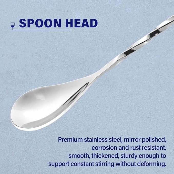 Briout 6 Pieces Bar Spoon, 12 Inches Long Handle Drink Stirrer - Image 3
