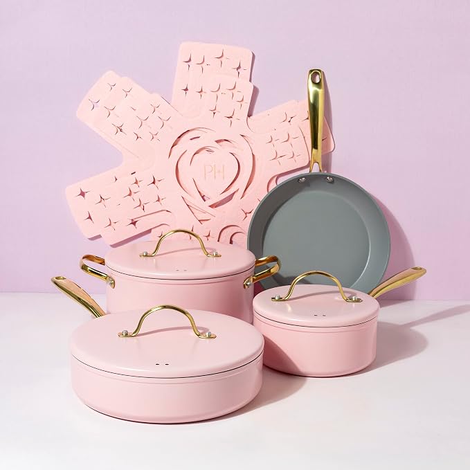 Paris Hilton Iconic Nonstick Pots and Pans Set, Matching Lids - Image 10