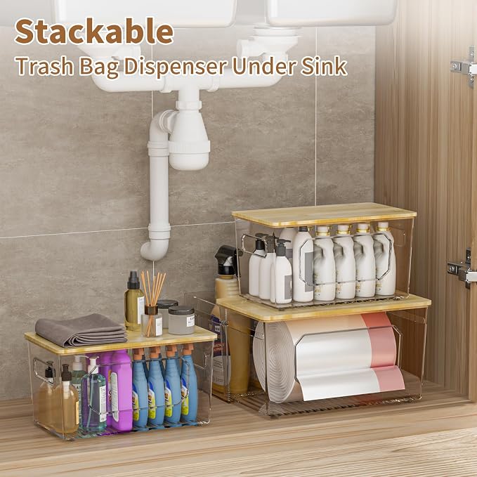 Trash Bag Holder 3-in-1 Under Sink Organizer, Acrylic Trash Bag Dispenser - Image 6