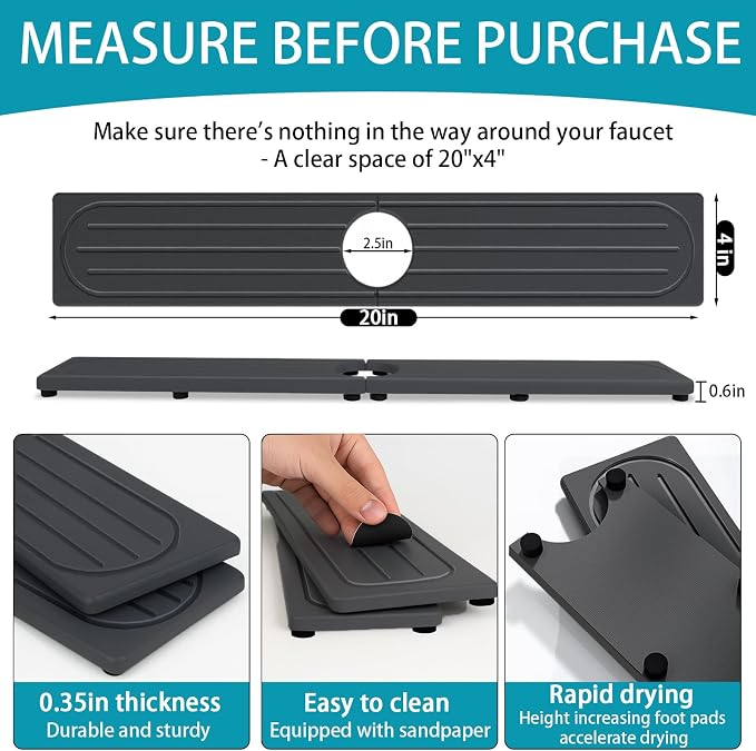 Fast Drying Stone Faucet Mat for Kitchen Sink - Image 4