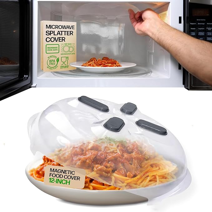 HOVER COVER Magnetic Splatter Cover, 12-Inch Clear BPA-Free Food Lid, Vented by HoverCover