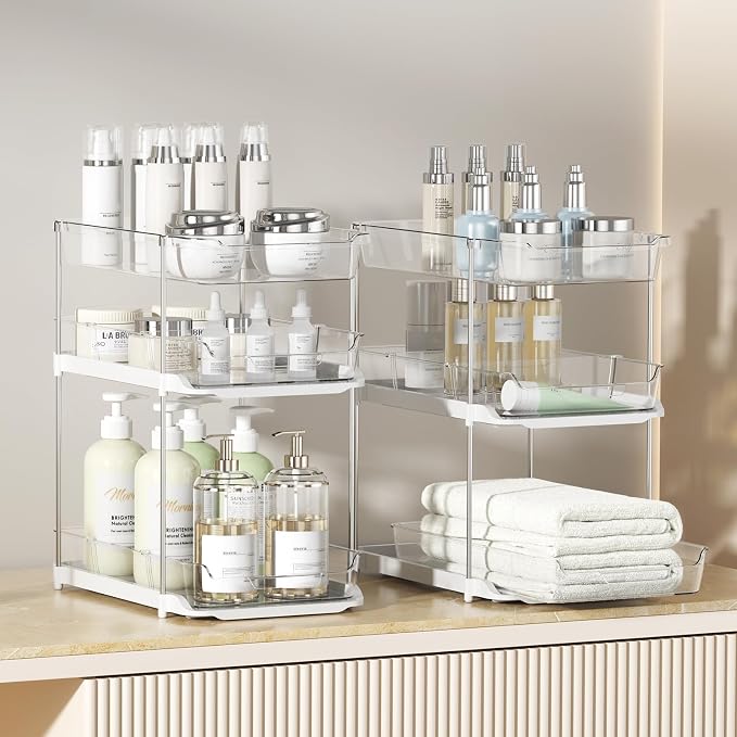 Delamu 2 Sets of 3-Tier Bathroom Under Sink Organizers and Storage, Pull Out - Image 2