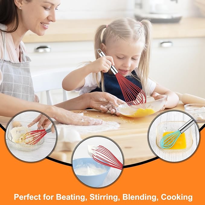 HOTEC 4 Pieces Silicone Whisks Set, Wire Balloon Whisks Egg Beater, Non-slip - Image 9