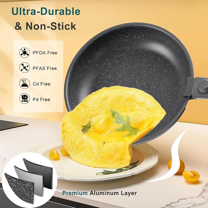 NEWBULIG 12-Piece Nonstick Cookware Set, Detachable Handle Pots and Pans - Image 3