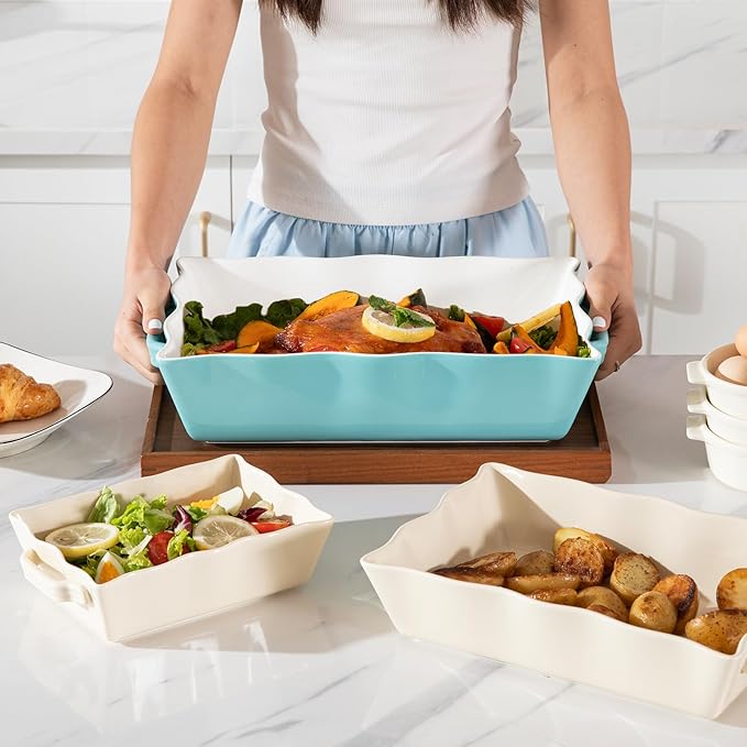 Sweejar Casserole Dishes for Oven, Ceramic 9x13 Baking Dish, Wave Edge Bakeware - Image 4