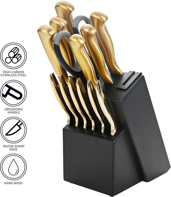15-Piece Gold Kitchen Knife Block Set - Image 3