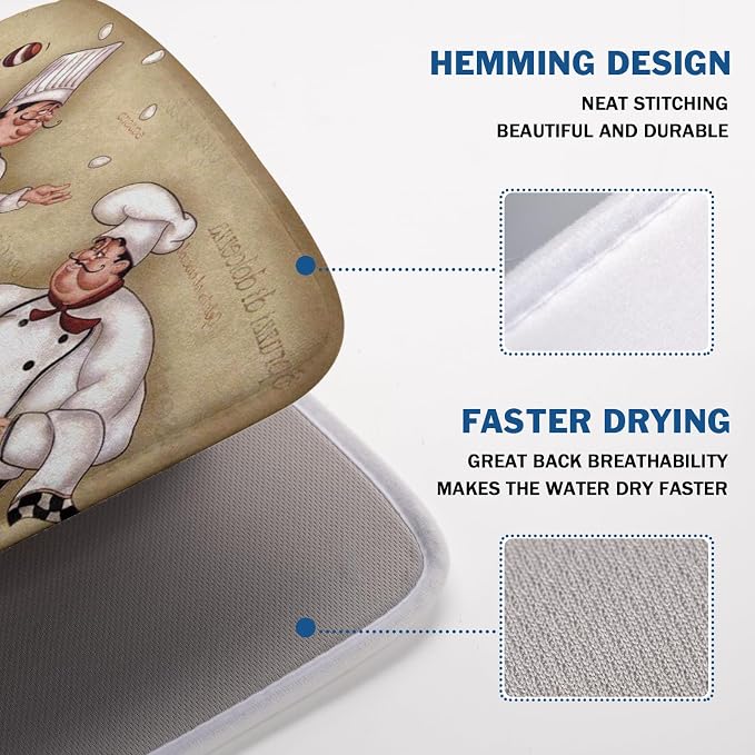 Fat Chef Dish Drying Mat For Kitchen Counter 18x24 Inch Microfiber Absorbent - Image 4