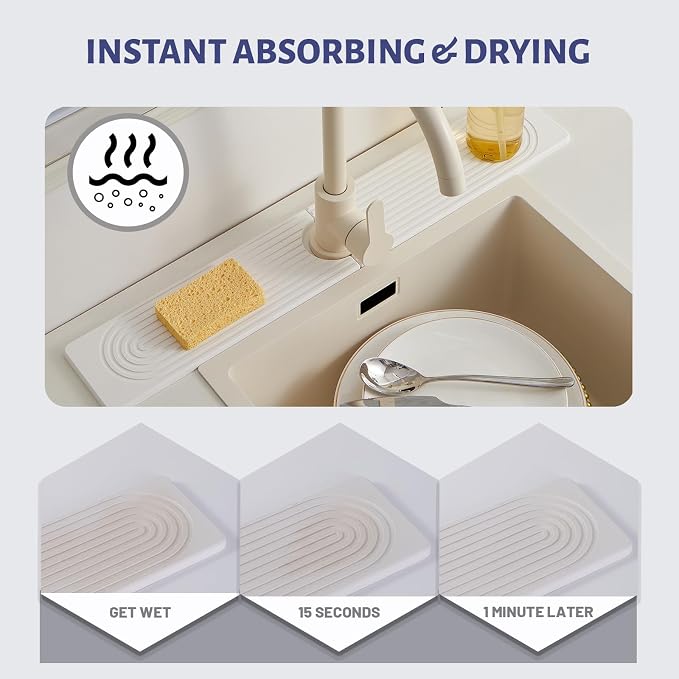 Stone Faucet Mat for Kitchen Sink, Faucet Mat Fast Drying Diatomite, Sink - Image 3
