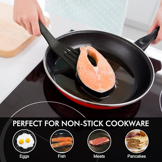HOTEC 600℉ Heat Resistant Silicone Slotted Fish Turner Spatula Set, BPA Free - Image 6