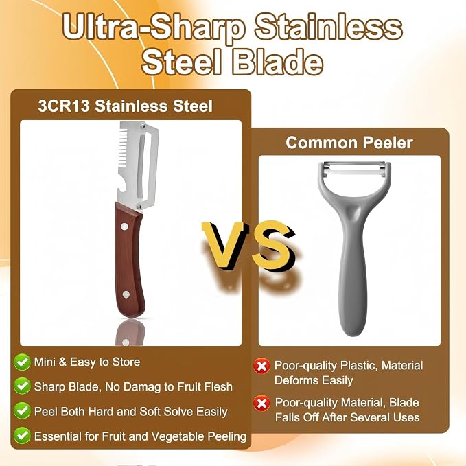 2PCS Multifunctional Vegetable Peeler, Upgrade 3-in-1 Wooden Handle Peelers - Image 7