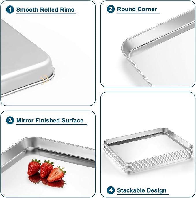 TeamFar Baking Sheet Pan, 6 Pack Stainless Steel Half Size Baking Pans Set - Image 3