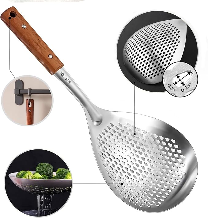 Spider Strainer Colander with Wood Handle, Solid Stainless Steel Kitchen Utensil - Image 3