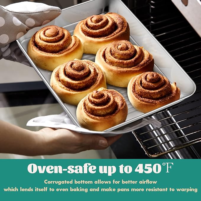Baking Pans Set of 3, E-far Stainless Steel Sheet Cake Pan - Image 4