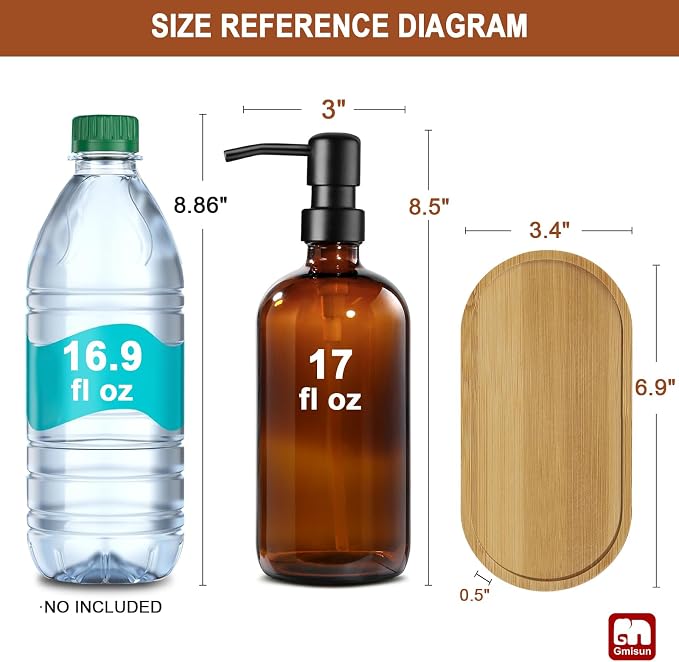 GMISUN Amber Glass Soap Dispenser, 2 Pack Bathroom Hand Soap Dispensers - Image 2