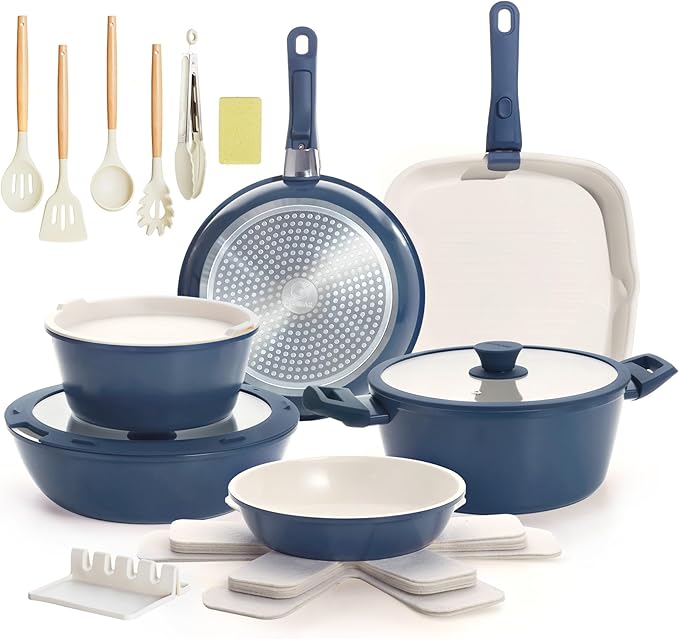 BECIGAR 23pcs Ceramic Pots and Pans Set, Nonstick Detachable Handle Cookware by BecigarCookware