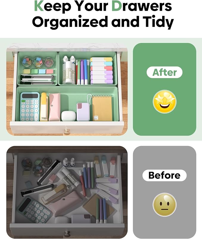 10 Pack Large Size Plastic Drawer Organizers Set, 3 Sizes Desk Drawer Organizer - Image 4