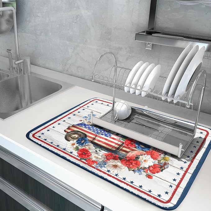 Patriotic Truck Dish Drying Pad 4th of July Drying Mat - Image 5