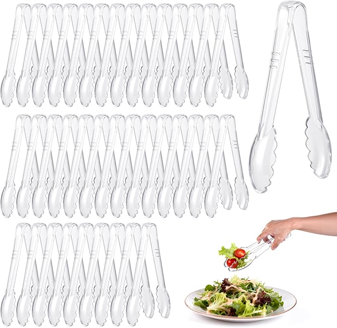 Mwellewm 40 Pc Serving Tongs 9 Inch Bulk Reusable or Disposable Plastic Tongs by Mwellewm