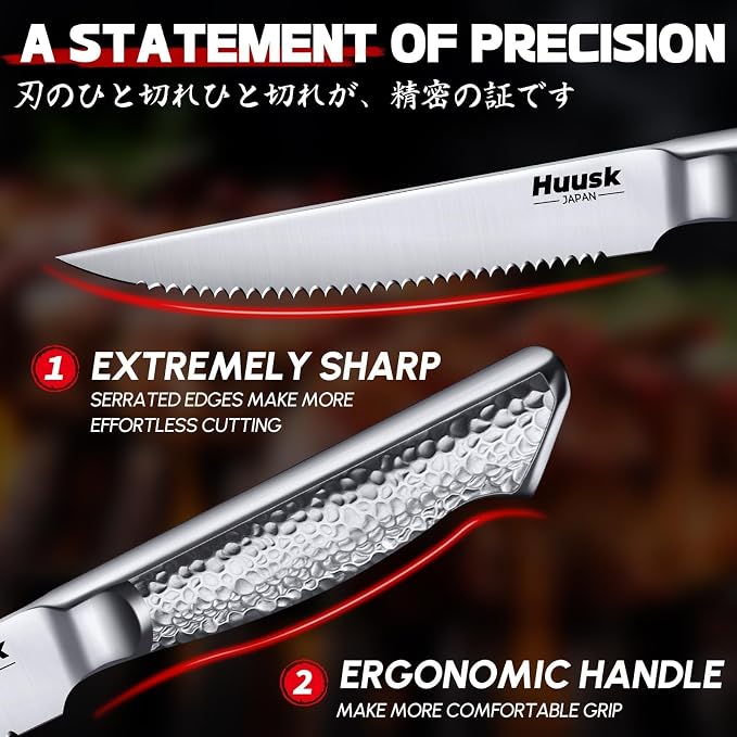 Huusk Japanese Steak Knives Set of 8-4.5" Serrated Steak Knife Set Dishwasher - Image 3