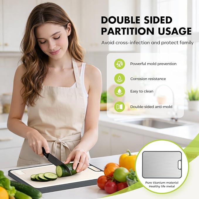 Sumzzz Titanium Cutting Board for Kitchen, Cutting Board Double Sided Food Grade - Image 2