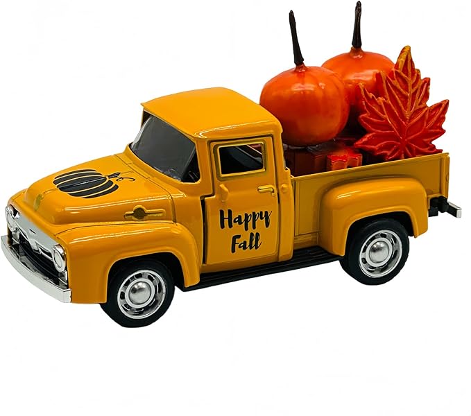 4.9″ Mini Fall Vintage Metal Pumpkin Truck Decor by Unknown