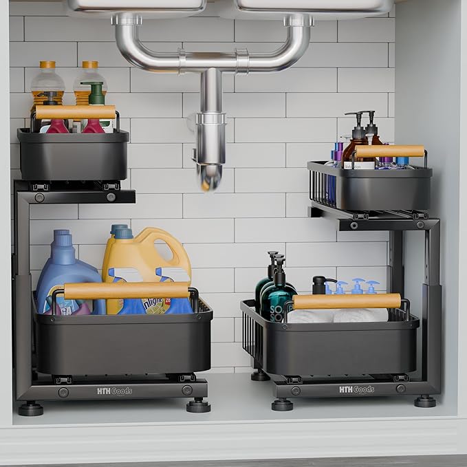Premium Heavy Duty Carbon Steel Under Sink Organizer, Large 2 Tier Pull Out - Image 2