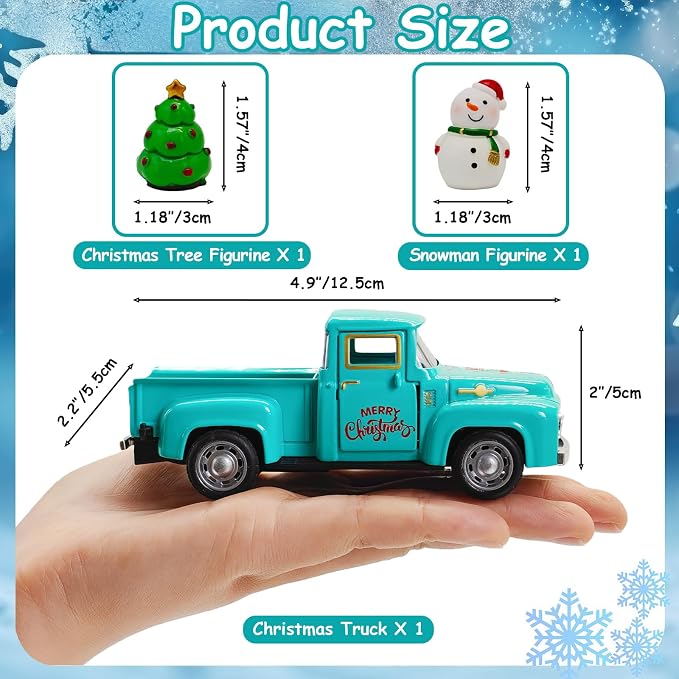 Vintage Blue Christmas Truck Decor – 4.9″Retro Die-Cast Metal Pickup - Image 3