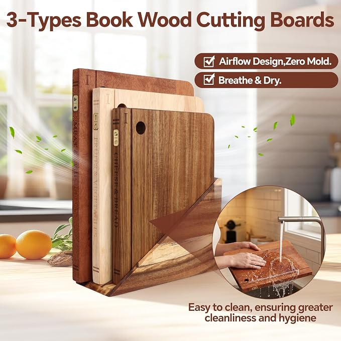 Book Cutting Board Set with Separated Stand, 3 Piece Wood Cutting Boards That - Image 4