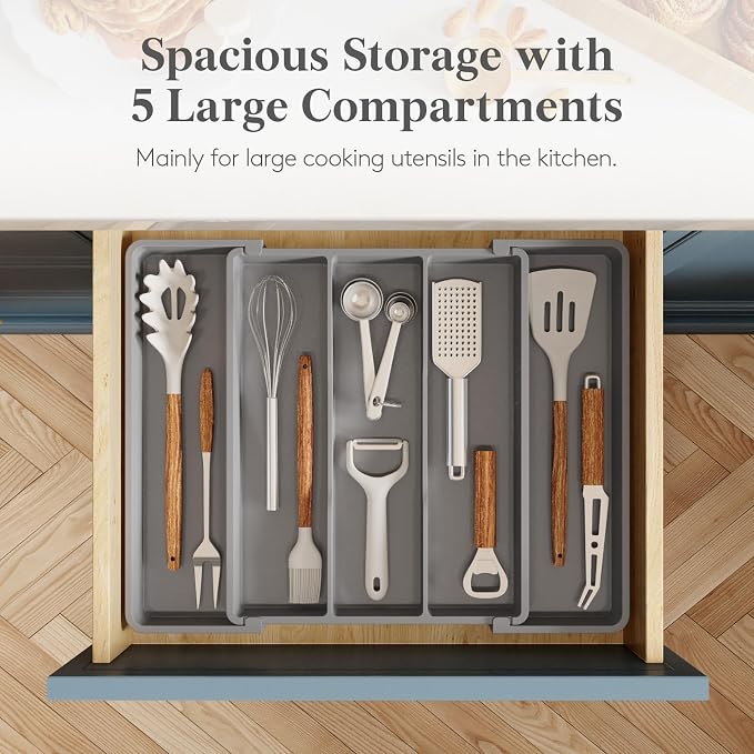 Lifewit Utensil Organizer for Kitchen Drawers, Expandable Cooking Utensil Tray - Image 3