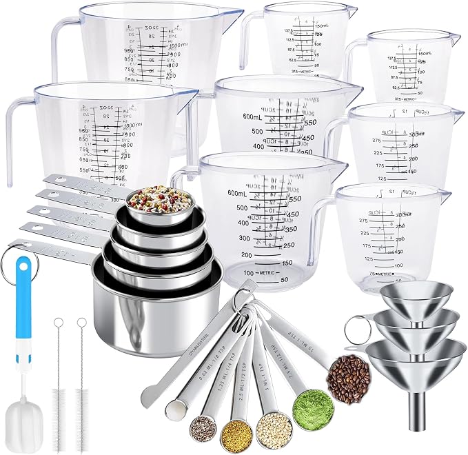 Measuring Cups and Spoons Set 26 Piece, 11 Stainless Steel Nesting Measuring by ATPWONZ