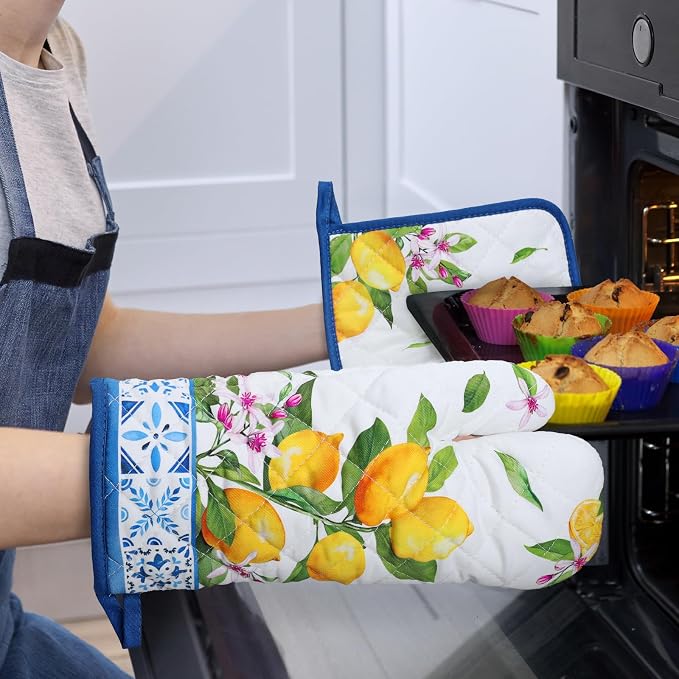 Summer Lemon Oven Mitts and Pot Holders Sets 2Pcs, 100% Cotton Heat Resistant - Image 6