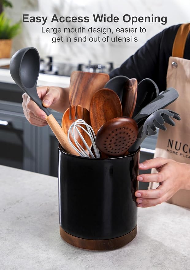 Nucookery 360°Rotating Utensil Holder, 7.2" Large Utensil Crock, Farmhouse - Image 4
