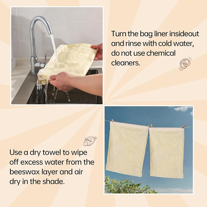 Tirphy 3 Pack Reusable Bread Bags and Bowl Cover Set, Beeswax Bread Bags - Image 8