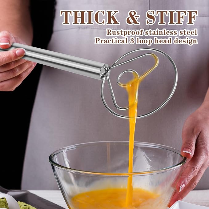 TEEVEA Danish Dough Whisk with Stainless Steel Hook Dutch Style Bread Mixer - Image 5