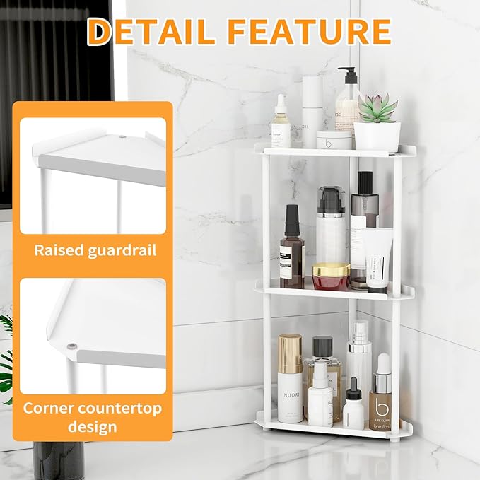 Jesginboo 3 Tier Bathroom Counter Organizer, Vanity Organizer Corner Shelf - Image 6